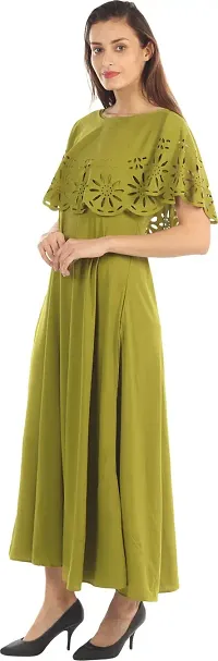 Women's Green Crepe Solid Gown-thumb2