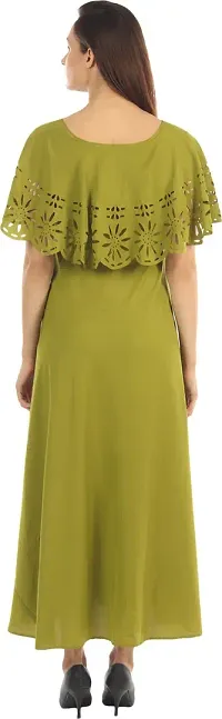 Women's Green Crepe Solid Gown-thumb1