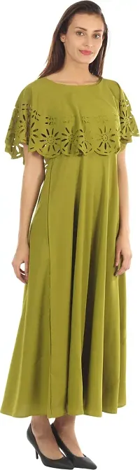 Women's Green Crepe Solid Gown-thumb4