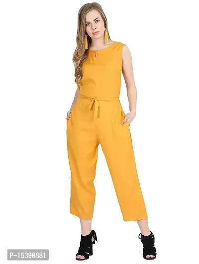 Stylish Yellow Crepe Solid Jumpsuit For Women-thumb0