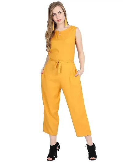 Stylish Yellow Crepe Solid Jumpsuit For Women