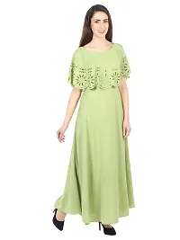 Trendy Green Crepe Solid Sleeveless Ethnic Gown For Women-thumb2