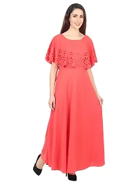 Trendy Red Crepe Solid Sleeveless Ethnic Gown For Women-thumb2