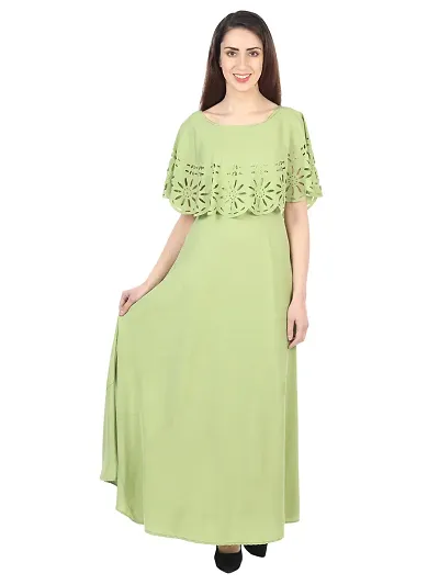 Stylish Crepe Blend Stitched Straight Gown For Women