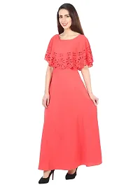 Trendy Red Crepe Solid Sleeveless Ethnic Gown For Women-thumb3