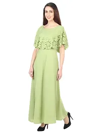 Trendy Green Crepe Solid Sleeveless Ethnic Gown For Women-thumb4