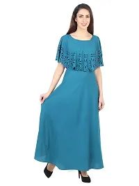 Trendy Blue Crepe Solid Sleeveless Ethnic Gown For Women-thumb2