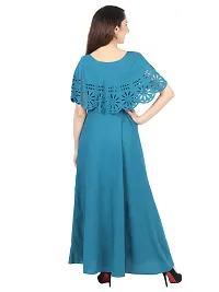 Trendy Blue Crepe Solid Sleeveless Ethnic Gown For Women-thumb1