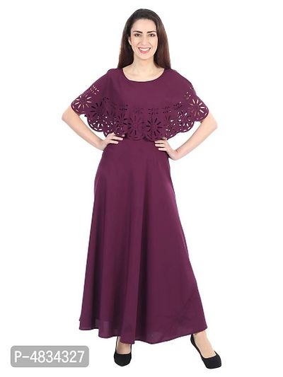 Trendy Purple Crepe Solid Sleeveless Ethnic Gown For Women