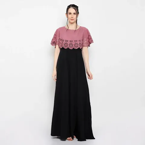 Trendy Crepe Solid Sleeveless Ethnic Gown For Women