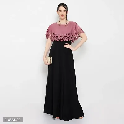 Trendy Multicoloured Crepe Solid Sleeveless Ethnic Gown For Women-thumb3