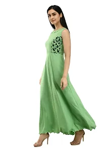 Women's Green Crepe Sleeveless Gown-thumb2