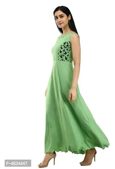 Women's Green Crepe Sleeveless Gown-thumb3