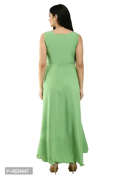 Women's Green Crepe Sleeveless Gown-thumb2