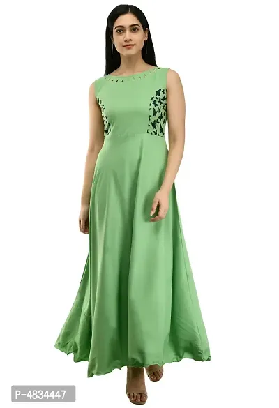 Women's Green Crepe Sleeveless Gown