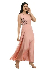 Women's Pink Crepe Sleeveless Gown-thumb2