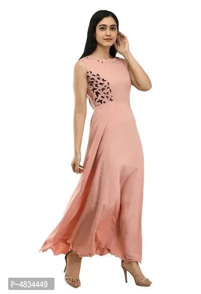 Women's Pink Crepe Sleeveless Gown-thumb3