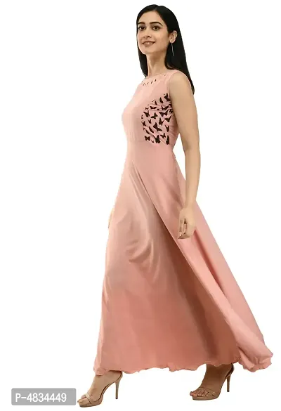 Women's Pink Crepe Sleeveless Gown-thumb5