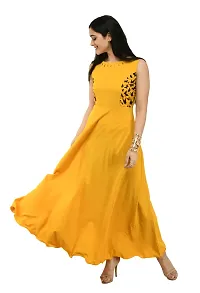 Women's Yellow Crepe Sleeveless Gown-thumb2