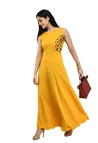 Women's Yellow Crepe Sleeveless Gown-thumb4