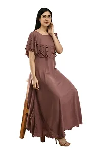 Women's Brown Crepe Sleeveless Gown-thumb4