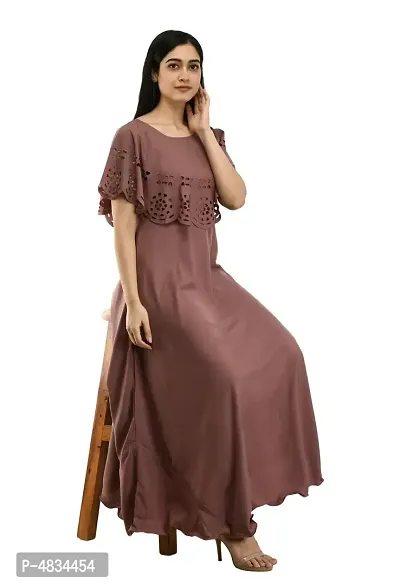 Women's Brown Crepe Sleeveless Gown-thumb5