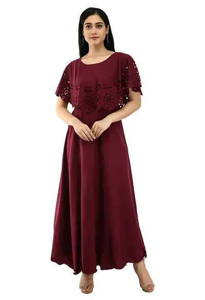 Party Wear Crepe Solid Ethnic Gown