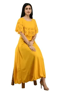 Women's Yellow Crepe Sleeveless Gown-thumb4