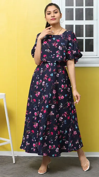 Party Wear Crepe Floral Print Ethnic Gown