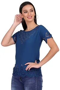 Elegant Blue Crepe Solid Top For Women-thumb1