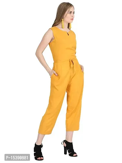 Stylish Yellow Crepe Solid Jumpsuit For Women-thumb3