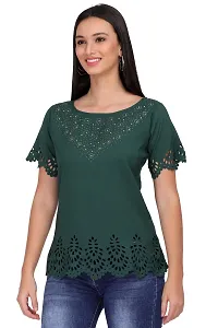 Elegant Green Crepe Solid Top For Women-thumb2