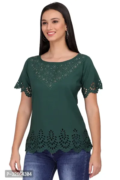 Elegant Green Crepe Solid Top For Women-thumb3