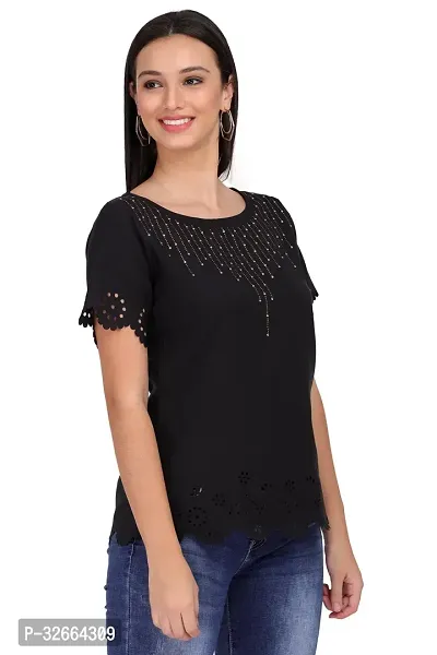 Elegant Black Crepe Solid Top For Women-thumb3