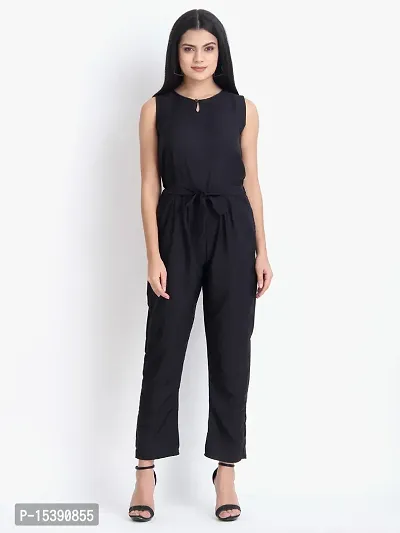 Stylish Black Crepe Solid Jumpsuit For Women-thumb0