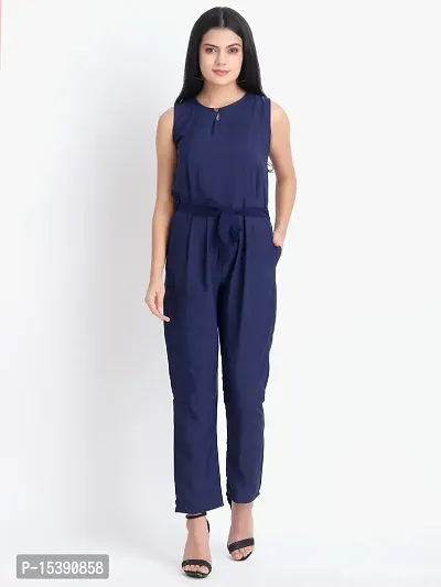 Stylish Blue Crepe Solid Jumpsuit For Women-thumb0