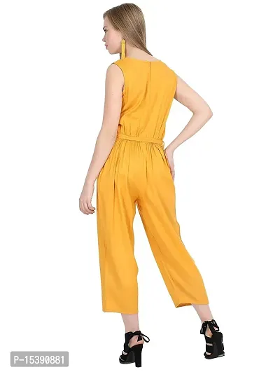 Stylish Yellow Crepe Solid Jumpsuit For Women-thumb2