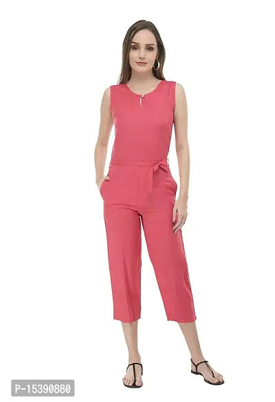 Stylish Pink Crepe Solid Jumpsuit For Women-thumb0