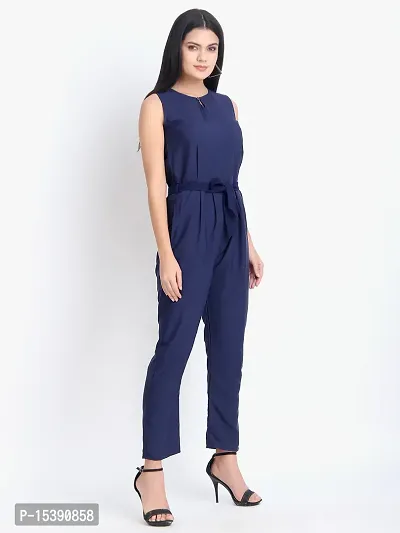 Stylish Blue Crepe Solid Jumpsuit For Women-thumb5