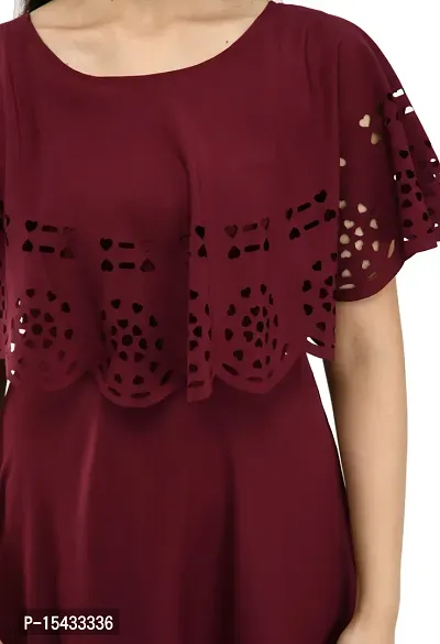 Stylish Crepe Maroon Solid Dress For Women-thumb4