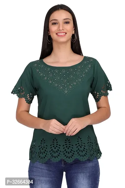 Elegant Green Crepe Solid Top For Women-thumb0