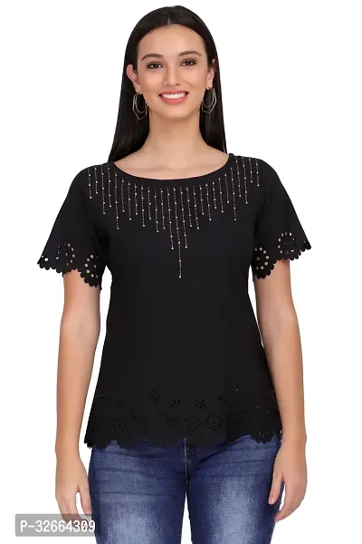 Elegant Black Crepe Solid Top For Women