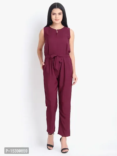 Stylish Maroon Crepe Solid Jumpsuit For Women-thumb0