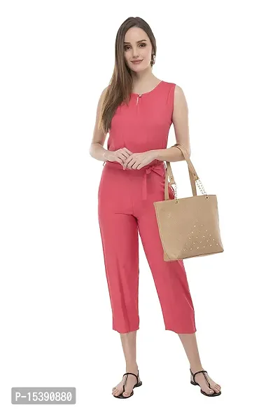 Stylish Pink Crepe Solid Jumpsuit For Women-thumb5