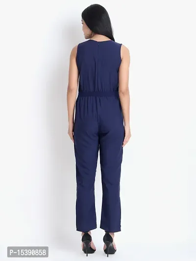 Stylish Blue Crepe Solid Jumpsuit For Women-thumb2