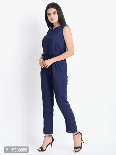 Stylish Blue Crepe Solid Jumpsuit For Women-thumb3