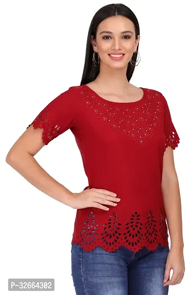 Elegant Maroon Crepe Solid Top For Women