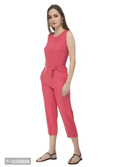 Stylish Pink Crepe Solid Jumpsuit For Women-thumb3