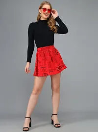 Stylish Red Crepe Printed Mini Length Skirt For Women-thumb2