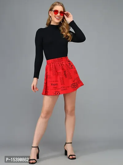 Stylish Red Crepe Printed Mini Length Skirt For Women-thumb3